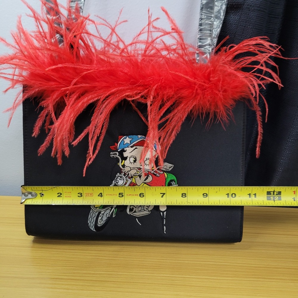 Betty Boop Black Handbag with Red Feather Trim - Picture 4 of 7
